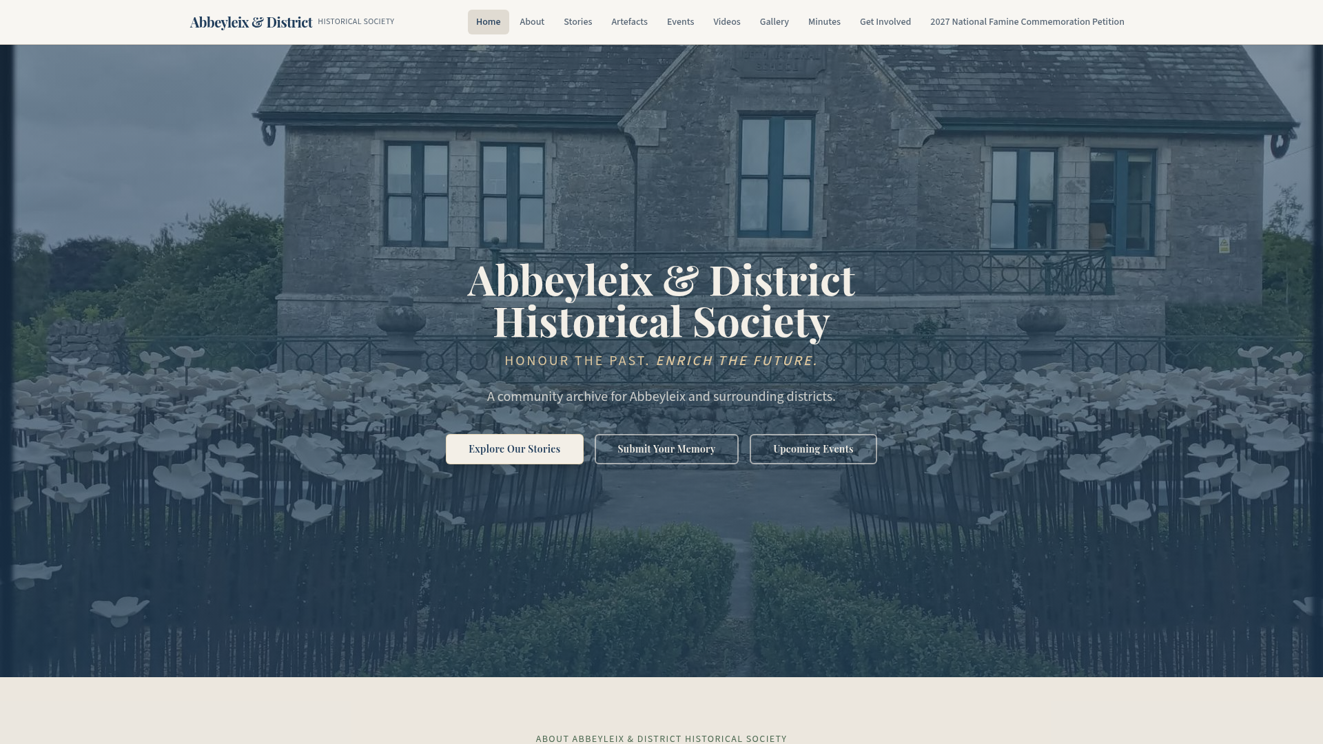 Abbeyleix & District Historical Society website screenshot