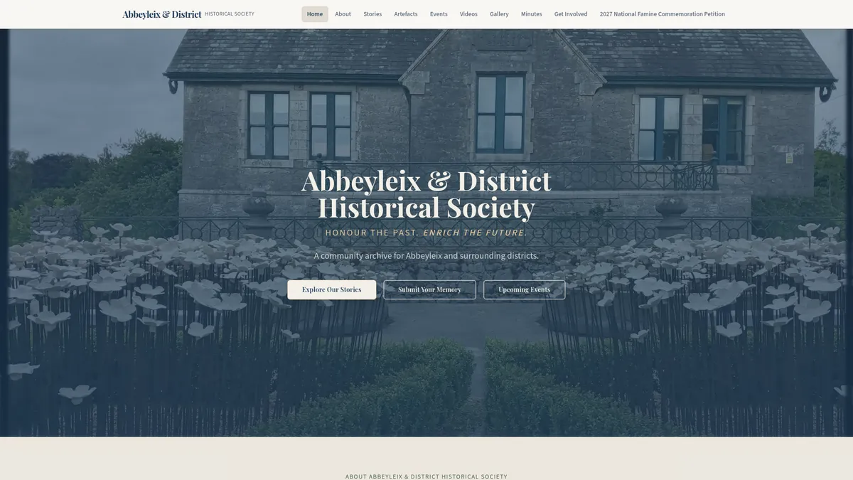 Abbeyleix & District Historical Society website screenshot